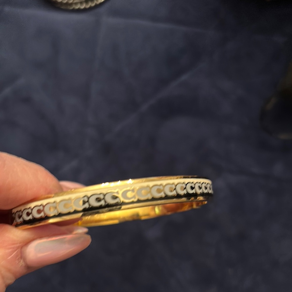 Coach Gold and Black Textured Bangle Bracelet